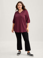 Plain Knit Texture Gathered Top
