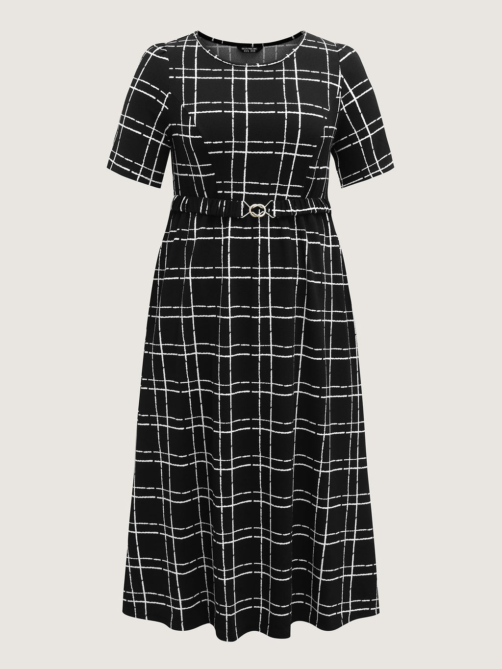 Grid Print Knit Belted Maxi Dress