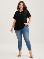 Knotted Cut-Out Neckline Solid T-Shirt
