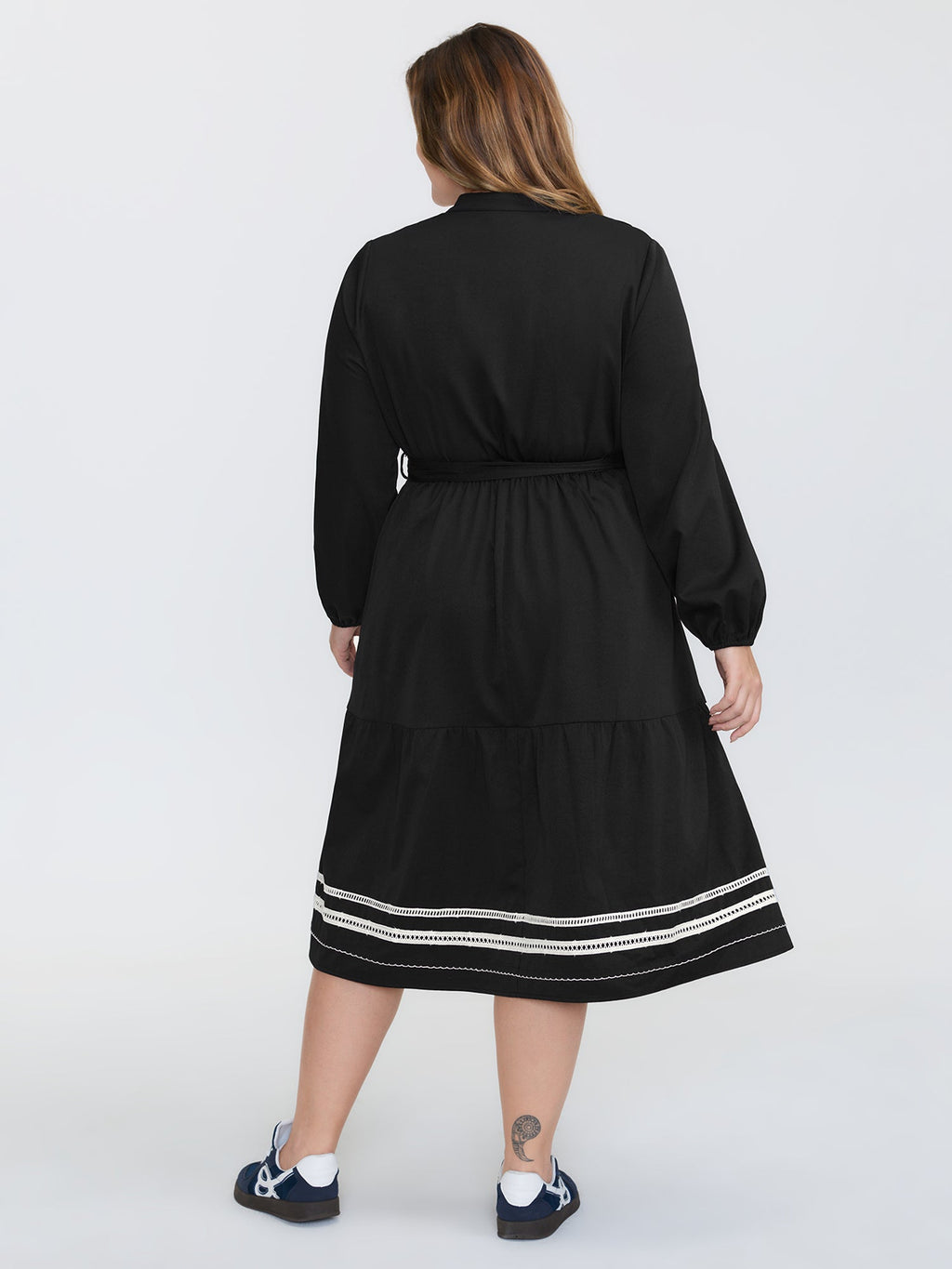 Button Front Belted Stitch Detail Midi Dress