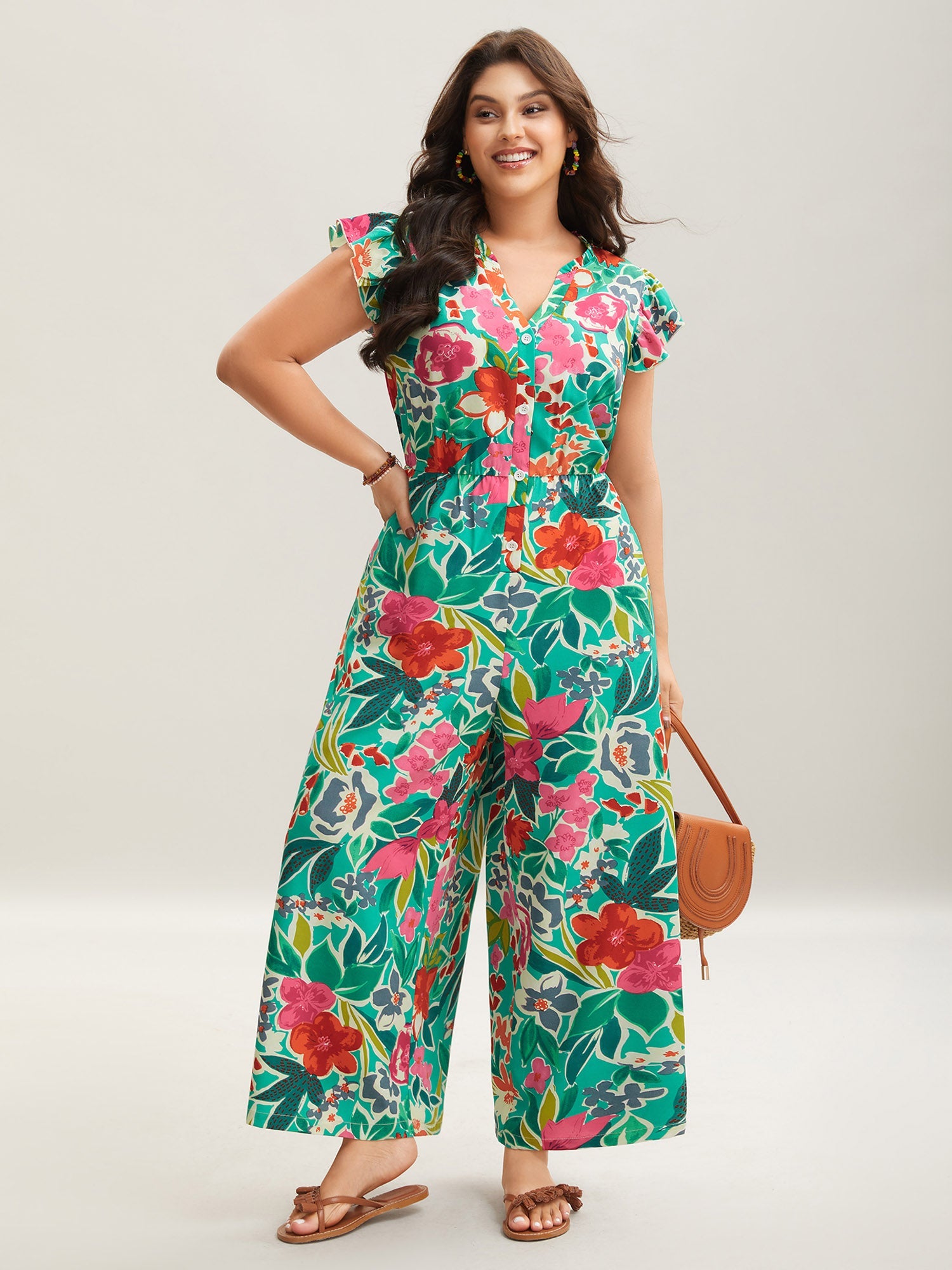 Sunkissed Floral Print Button Wide-Leg Jumpsuit