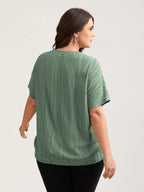 Eyelet Trim Stretchy Textured Plain Top