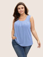 Heather Plicated Detail Square Neck Tank Top