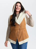 Suede Fluffy Zipper Hooded Vest Coat