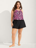 Floral Print Keyhole Pockets Swim Romper