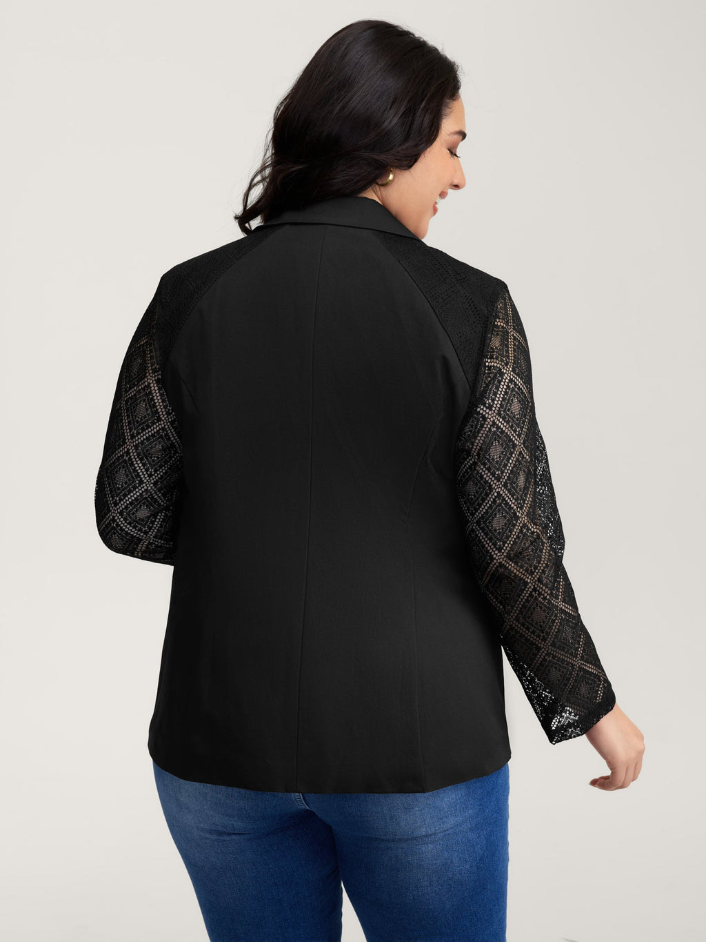 Stretchy Textured Sheer Sleeve Contrast Blazer