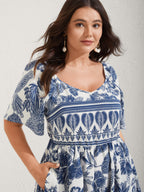 Boho Print Fit Flare Pockets Midi Dress