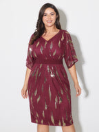 Sequin Embroidery Pleated Waist Midi Dress