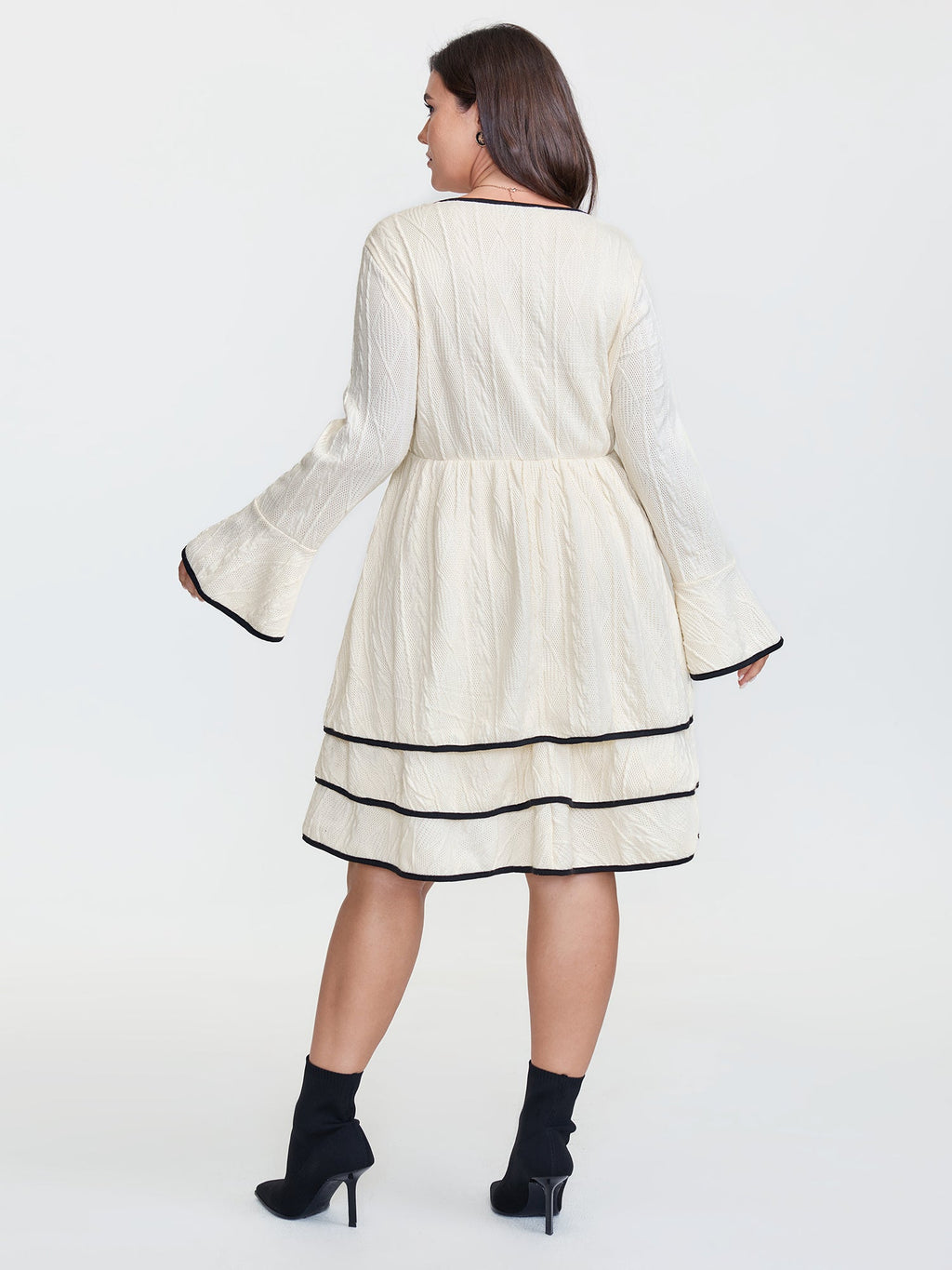 Textured Layered Hem Color Contrast Midi Dress