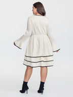 Textured Layered Hem Color Contrast Midi Dress