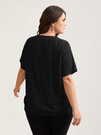 Eyelet Trim Stretchy Textured Plain Top