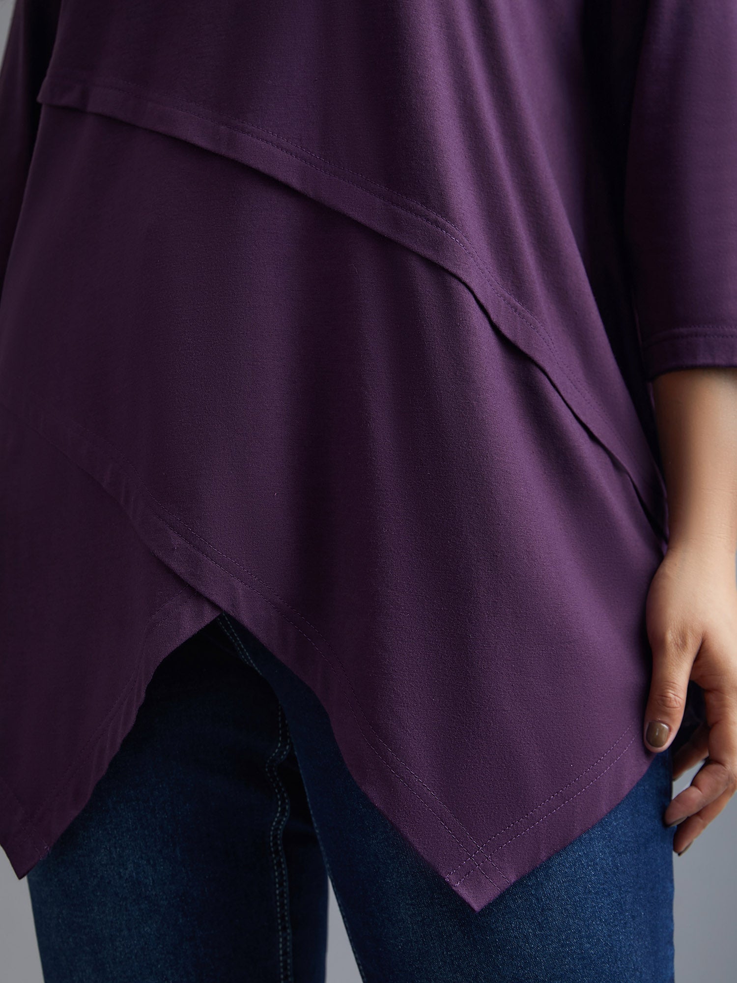 Asymmetrical Hem Overlap Long T-shirt