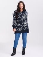Supersoft Round Neck Floral Split Hem Pullover