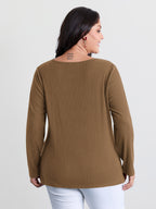 Super Stretchy Ribbed Asymmetrical Neck T-Shirt