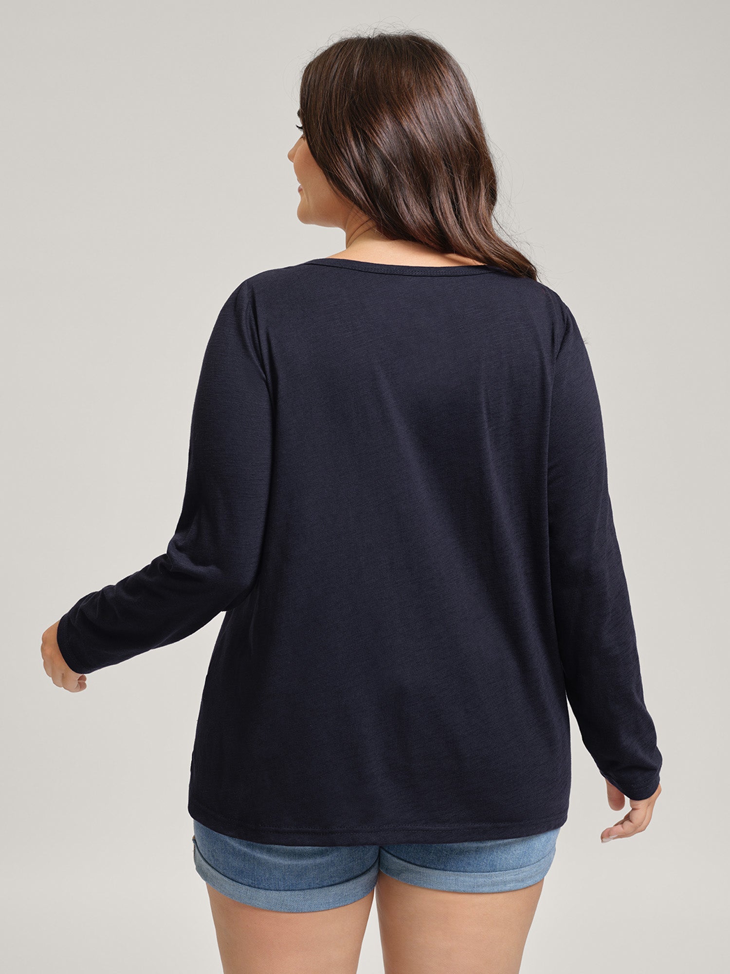 Stretchy Split Button Neckline Basic T-Shirt