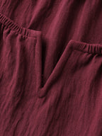 Stretchy Neckline Waist-Cinched Solid Blouse