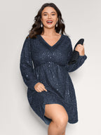 Shimmery Sequin V-Neck Knee Dress