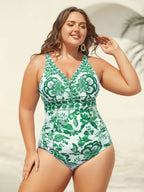 Two-Piece Floral Print Ruched Mesh Swimsuit, Sarong