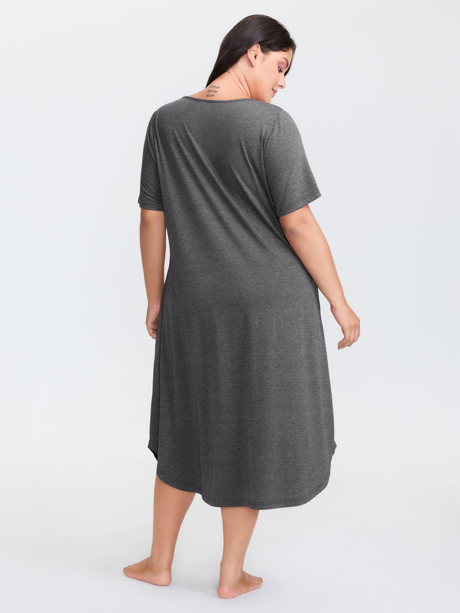 Happy Cat Print Stretchy Contrast Sleep Dress