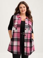 Plaid Flap Detail Sleeveless Jacket