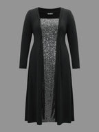 Sequin Patchwork Elastic Waist Midi Dress