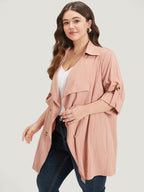 Plain Lapel Collar Asymmetrical Tab Sleeve Coat
