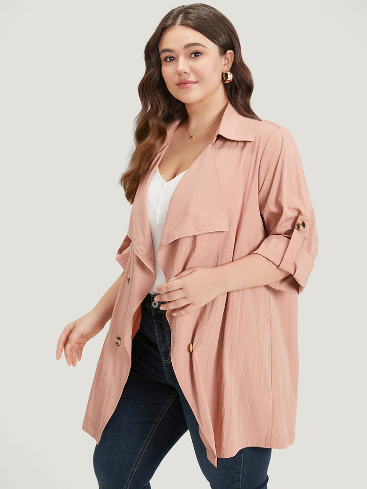 Plain Lapel Collar Asymmetrical Tab Sleeve Coat