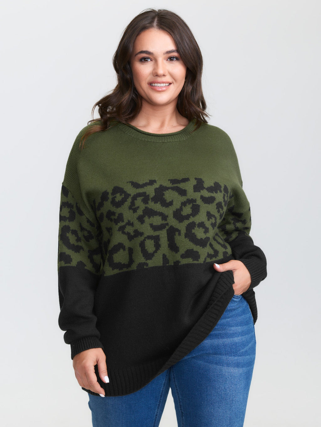 Leopard Print Color Contrast Pullover