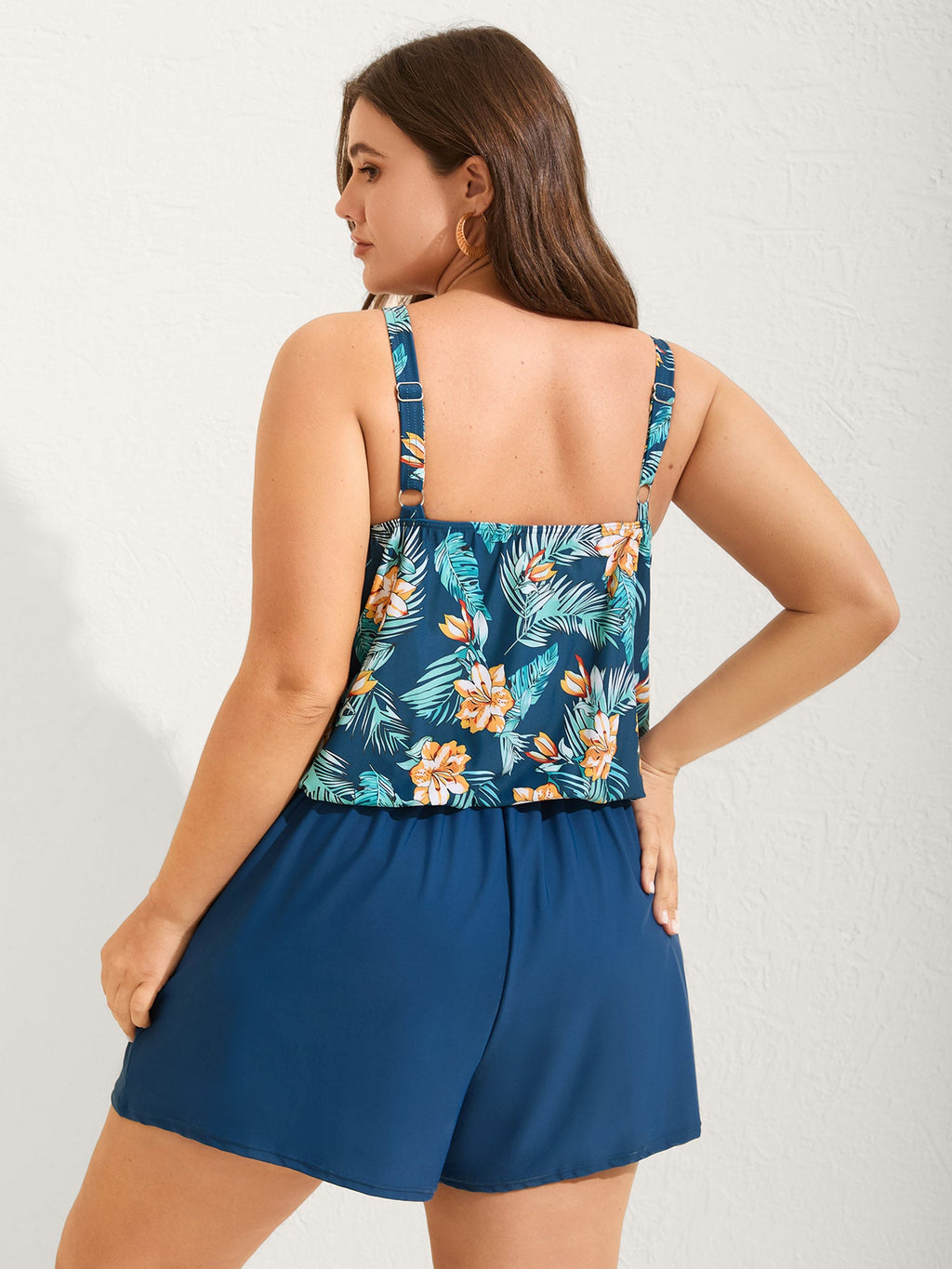 Floral Print Keyhole Pockets Swim Romper