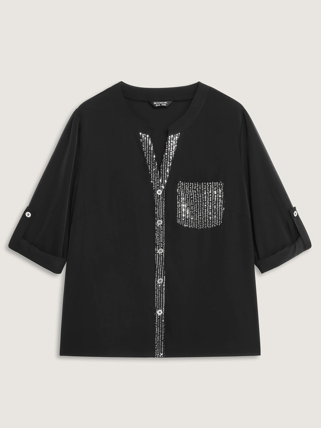 Sequin Pocket Spliced Button Shirt
