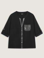 Sequin Pocket Spliced Button Shirt