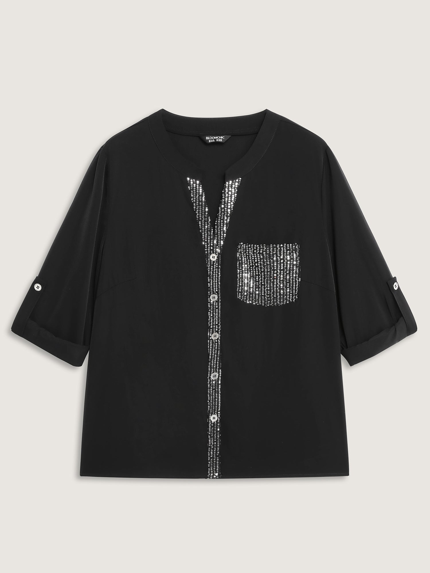 Sequin Pocket Spliced Button Shirt