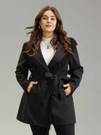 Tassels Trim Plain Lapel Collar Belted Coat