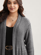 Plain Textured Kimono Collar Cardigan