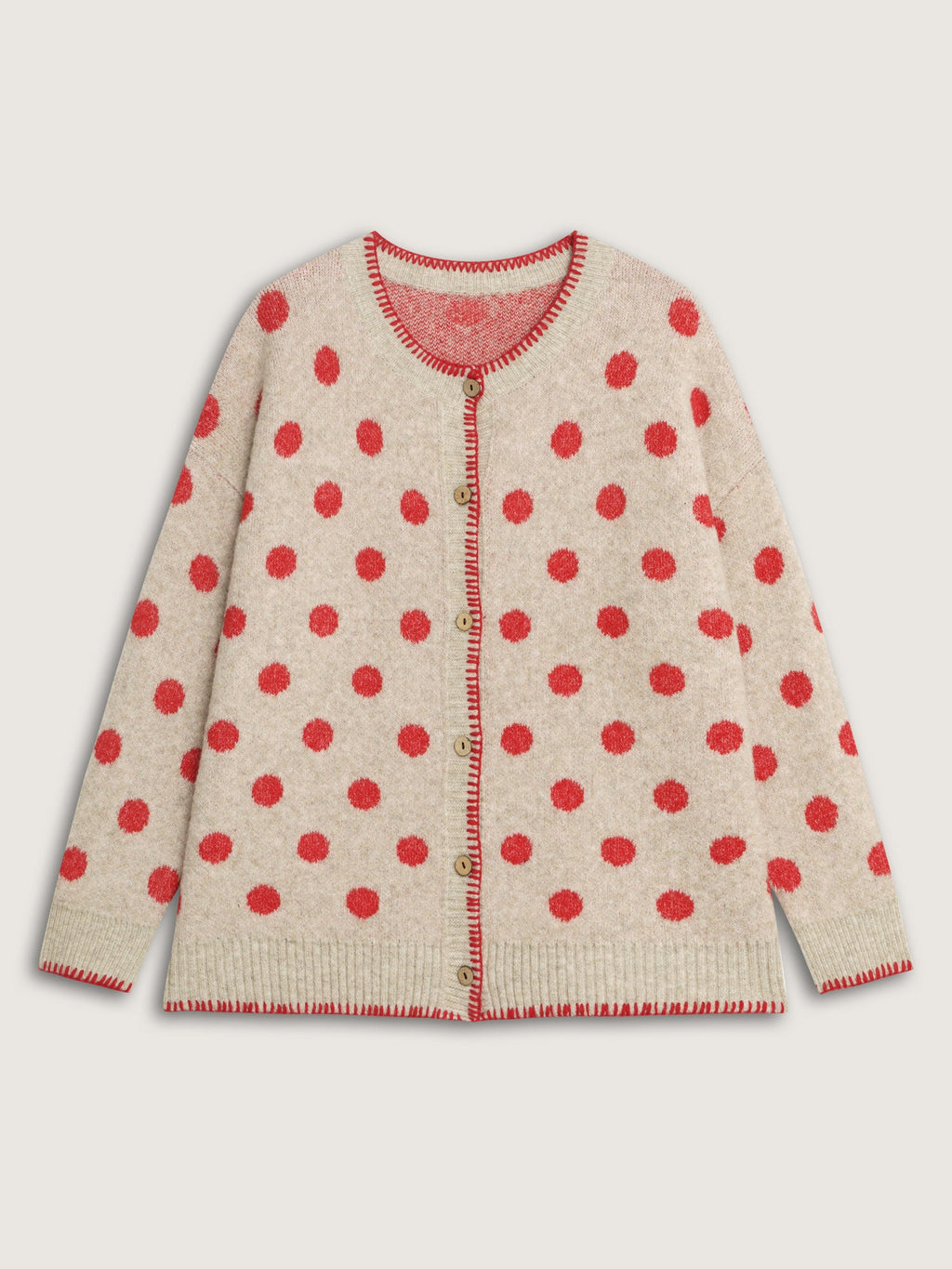 Polka Dots Jacquard Buttons Knit Cardigan
