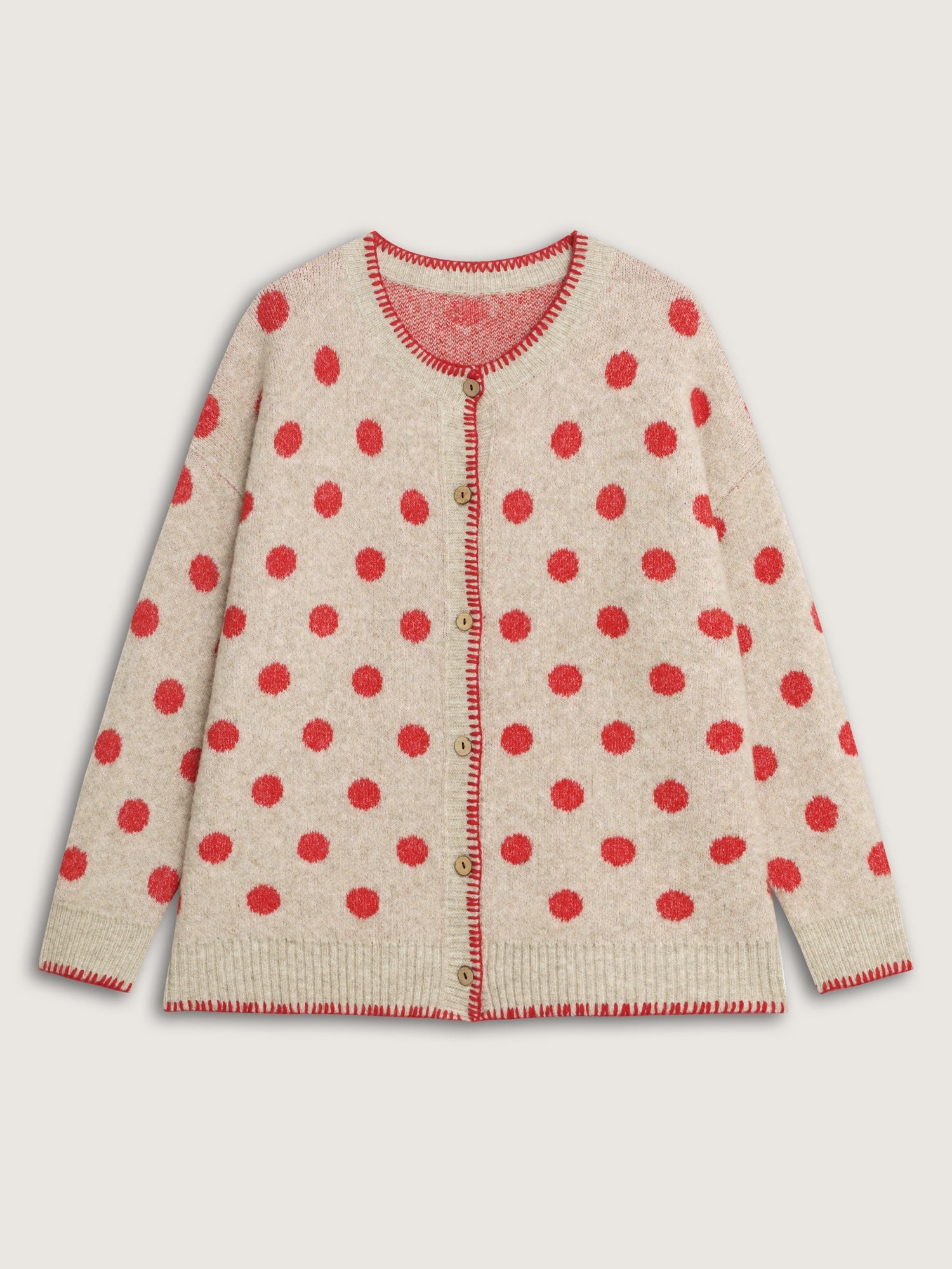 Polka Dots Jacquard Buttons Knit Cardigan