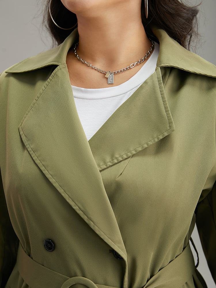 Plain Double Breasted Belted Pocket Windbreaker