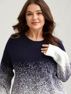 Jacquard Color Blend Ribbed Hem Pullover