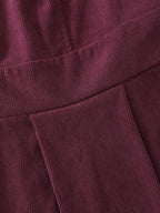 Corduroy Stretchy Waist V-Neck Midi Dress