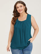 Heather Plicated Detail Square Neck Tank Top