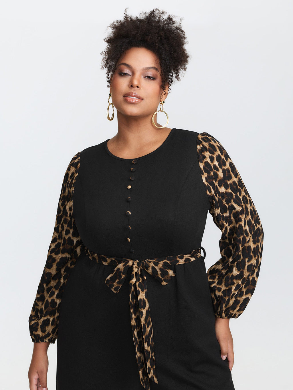 Leopard Print Contrast Belted Pockets Jumpsuit