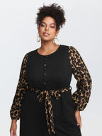 Leopard Print Contrast Belted Pockets Jumpsuit