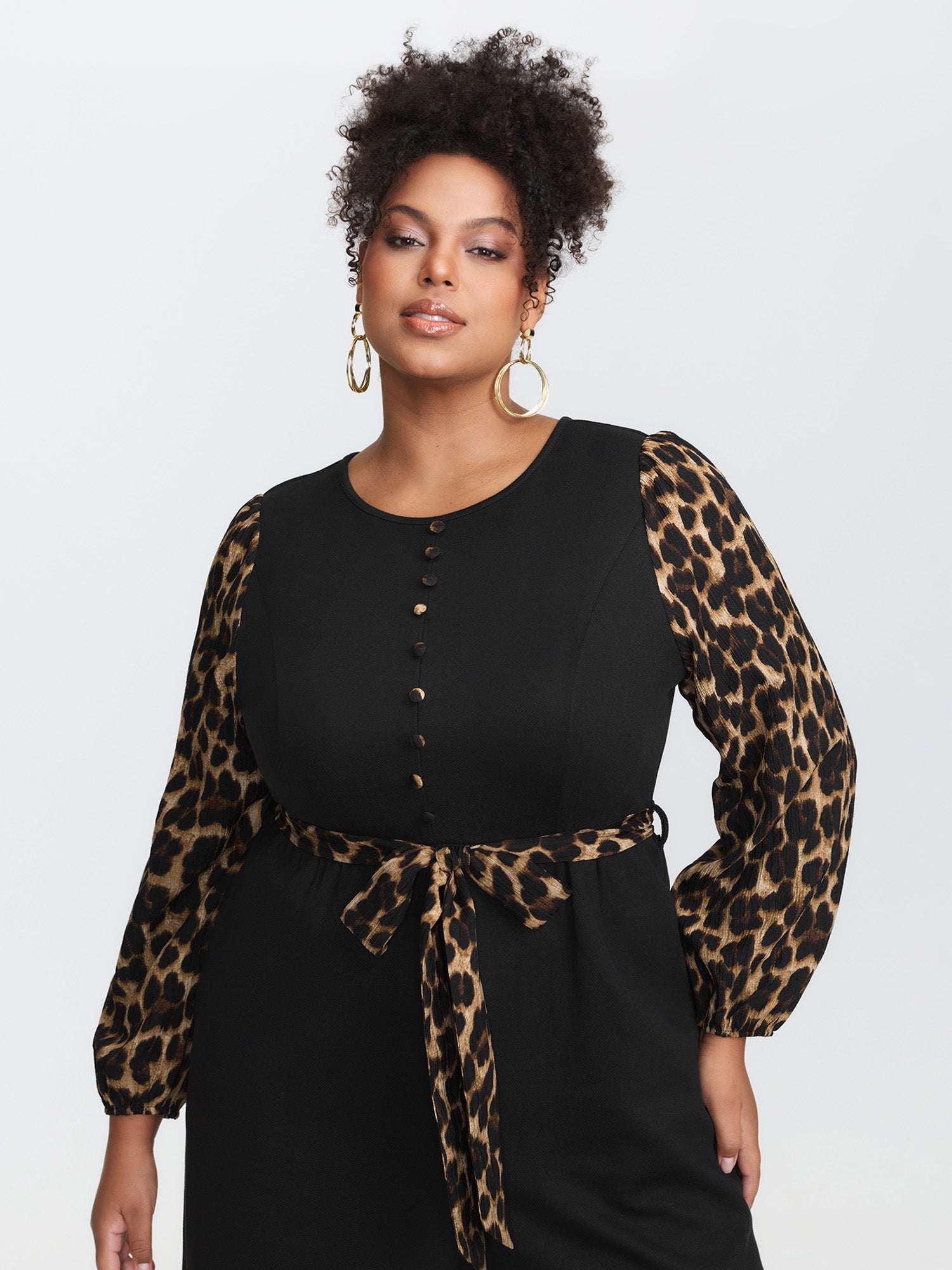 Leopard Print Contrast Belted Pockets Jumpsuit