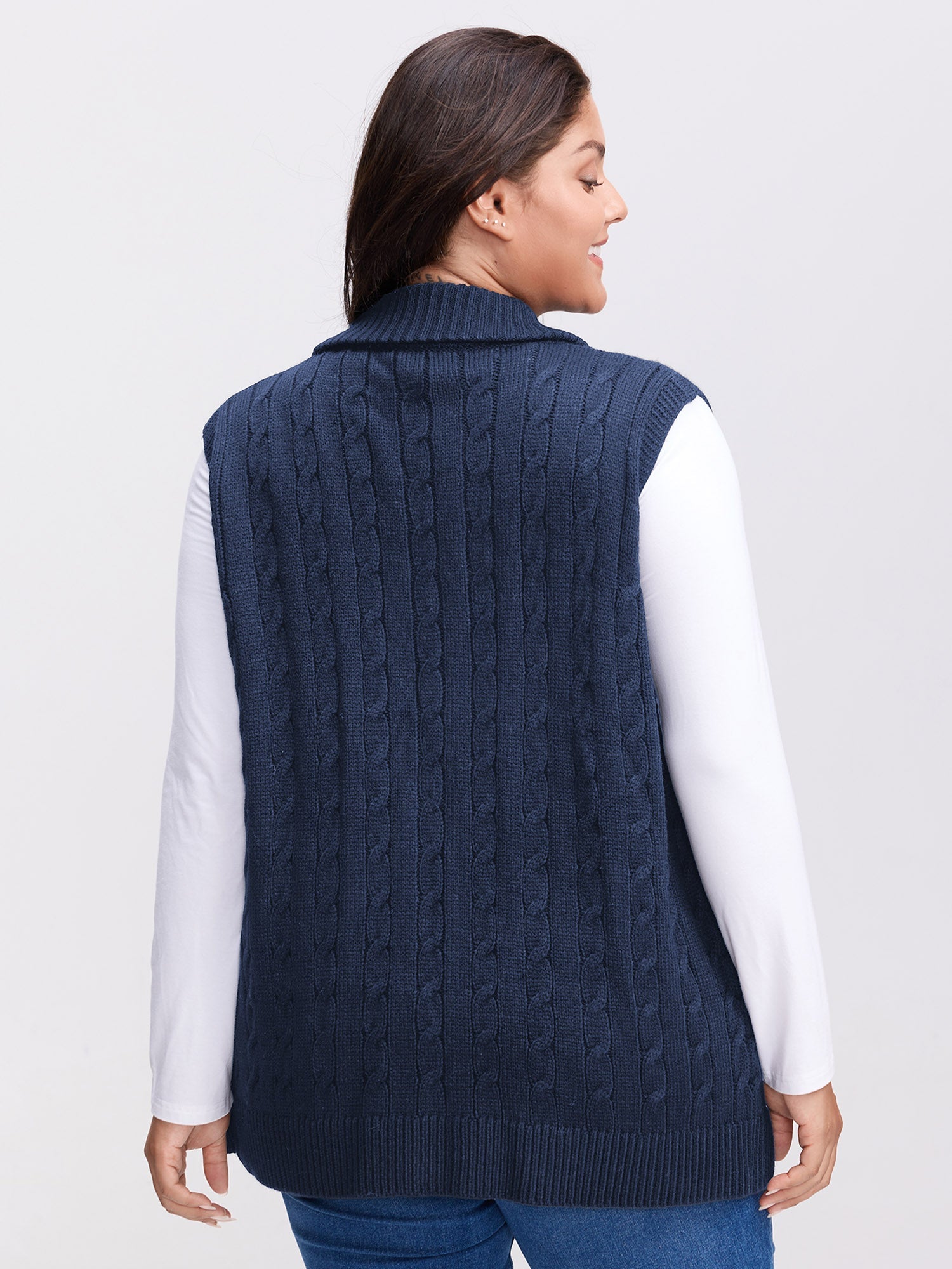 Cable Zipper Sleeveless Knit Cardigan