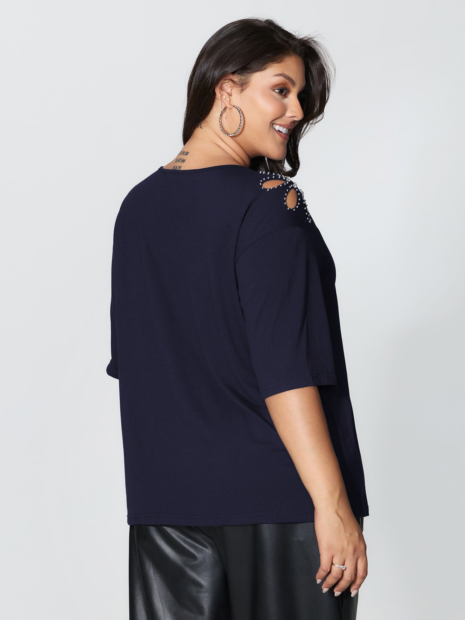 Cut-Out Shoulder Beads T-Shirt