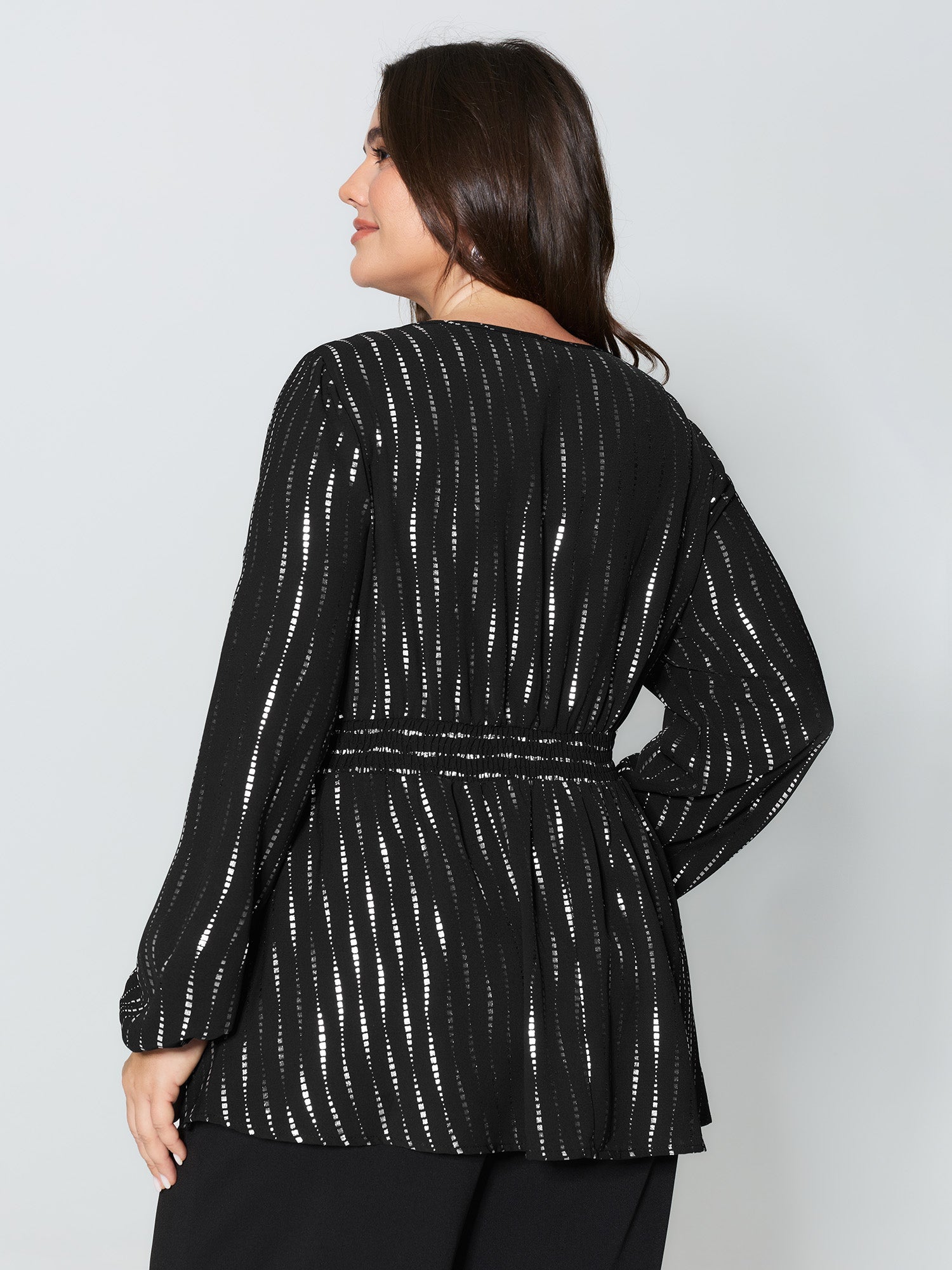 Shimmery Sequin Cinched-Waist Blouse