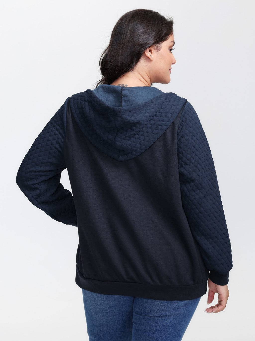 Textured Zipper Front Hoodie Jacket