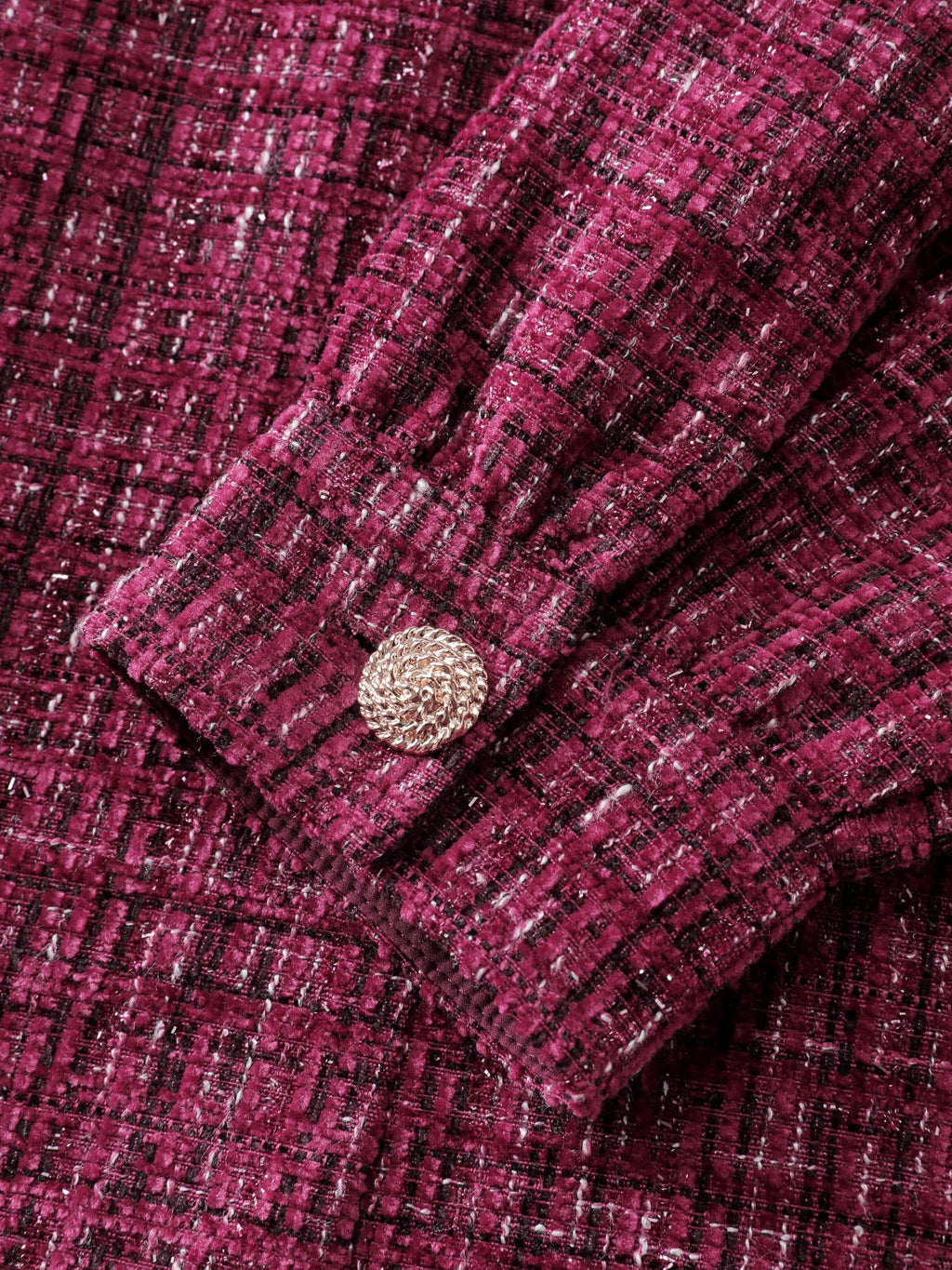 Tweed Metal Button Stretchy Waist Knee Dress