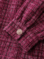 Tweed Metal Button Stretchy Waist Knee Dress