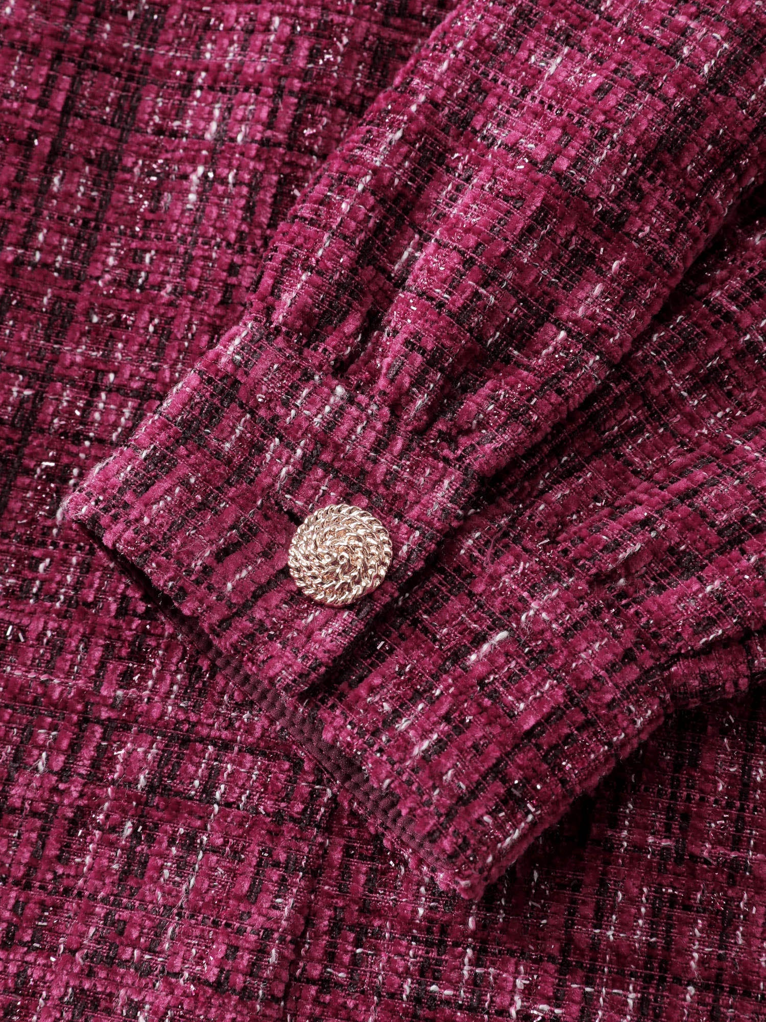 Tweed Metal Button Stretchy Waist Knee Dress